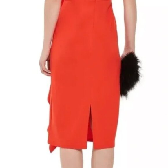 Topshop Red Orange Ruffle Cocktail Midi Sleeveless Dress 12 - Picture 2 of 15